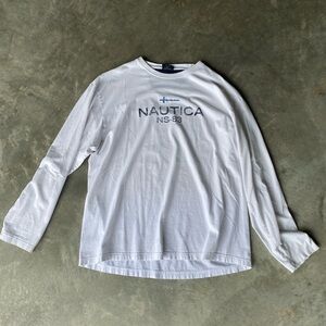 Nautica White Long Sleeve Tee with Blue Logo